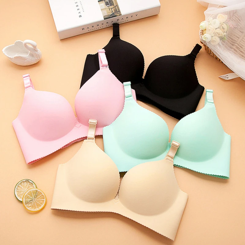 Gathering Small Chest Smooth Face One Piece Comfortable, Traceless Girls' Underwear, Adjustable Thick Thin, Steel Ring Free Bra