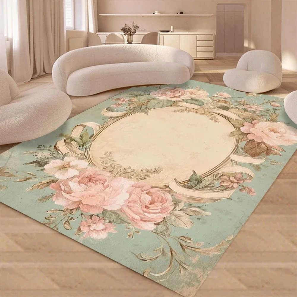 European Carpets Living Room Pastoral Flower Home Rug Large Bedroom Luxury Pattern Floor Mat Washable Non-slip Entryway Door Mat