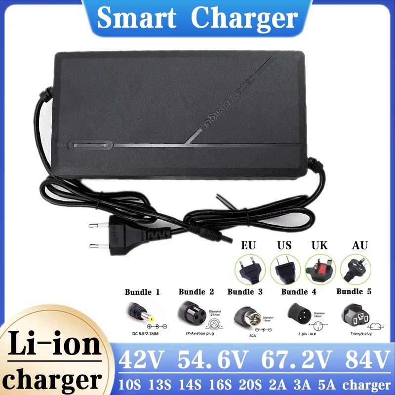 36V 48V 60V 72V 2A 3A 5A charger 42V 54.6V 58.8V 67.2V 84V 2A 3A 5A  lipo lifepo4 batter carregador chargeur 10S 13S 14S 16S 20S