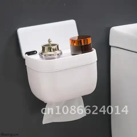 Bathroom Wall Mount Toilet Paper Holder Waterproof Storage Shelf for Mobile Phone Tissue Box Rack