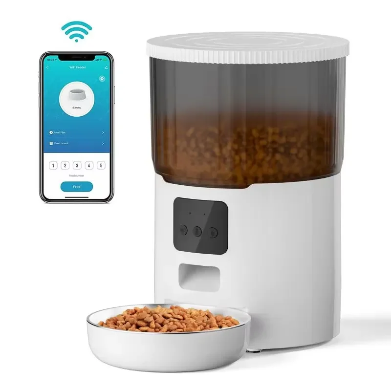 4L Smart WiFi Pet Feeder for Automatic Food Dispensing Adjustable Portion Control LCD Display Rechargeable Battery Plastic