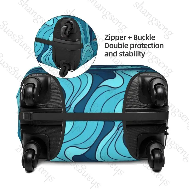 Navy Blue Minimalist Waves Thicken Luggage Cover Elasticity Trolley dust cover Suitcase Protection Suitcase Case Accessories