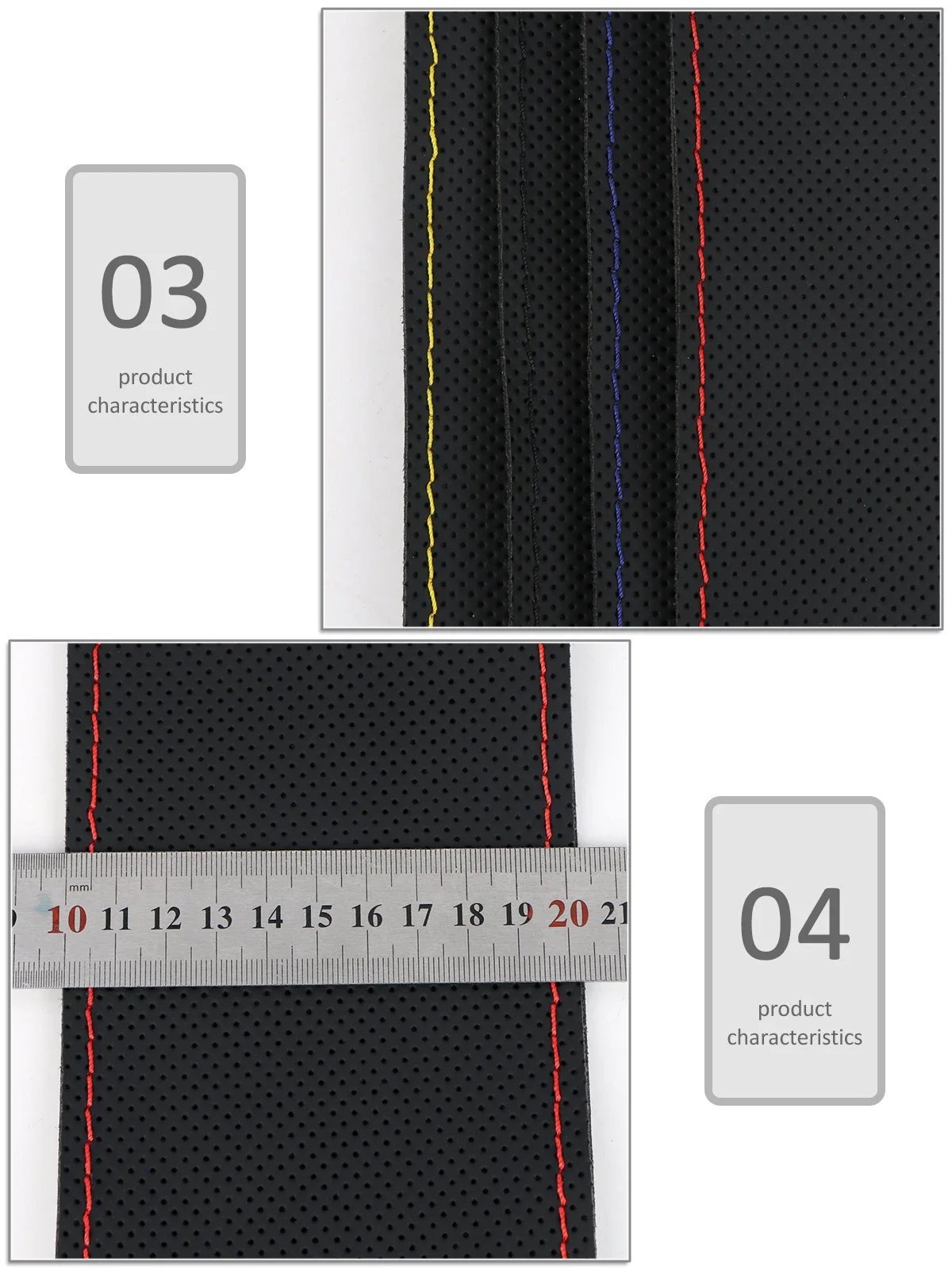 Handgenähter 37-39cm Auto-Lenkradbezug, Perforiertes Mikrofaserleder, Verschleißfester Rutschfester Lenkradschutz – Detail 9