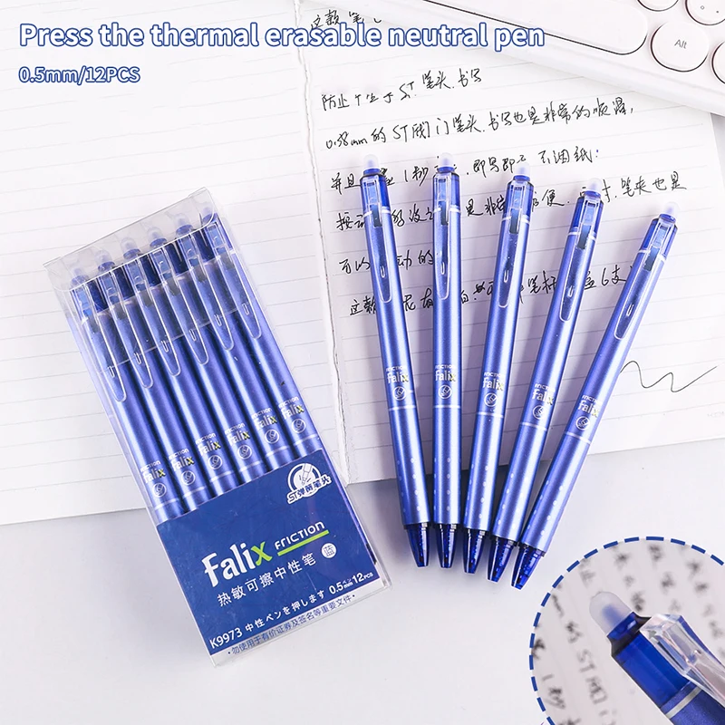 12Pcs 0.5mm Erasable Gel Pen Set Press Type Ballpoint Pen School Office Stationery Supplies Smooth Writing view 4
