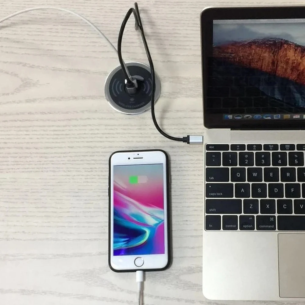 Pengisi daya nirkabel bebas instalasi, 60mm tidak terlihat di bawah meja, stasiun pengisi daya telepon 15W stasiun pengisian nirkabel untuk iPhone