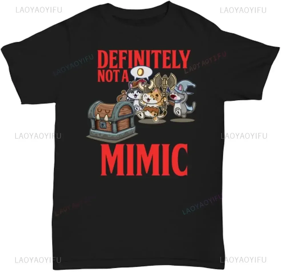 Definitely Not A Mimic T Shirt Cats Playing Dungeons and Dragons Present Funny DND Tshirt Summer Cotton Short-sleev Mans T-Shirt