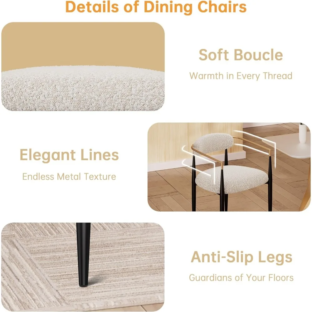 زوج من كراسي تناول الطعام المنجدة الحديثة مع مساند للذراعين ذهبية وأرجل معدنية سوداء، مثالية للجلوس المميز