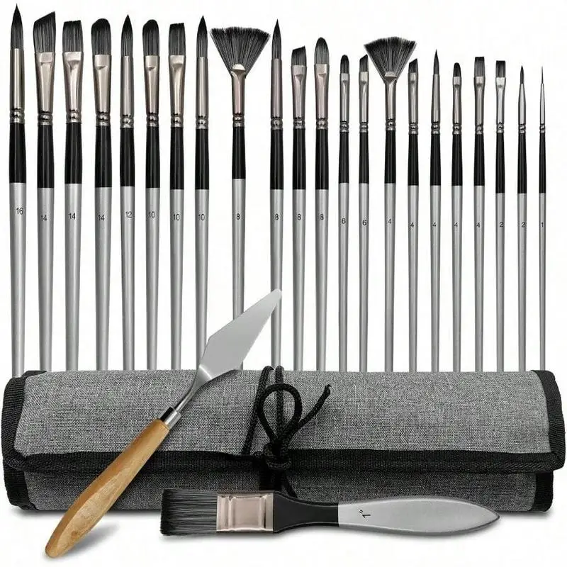 Paint Brushes Set of 24 Pcs Acrylic Oil Watercolor Art Supplies for Artists