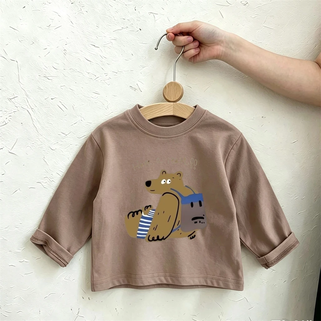 Long-sleeved Tops Children New Design Tees Cartoon Printed TShirt Fashion Casual Wear Simple All-match Tees Pure Cotton Wear