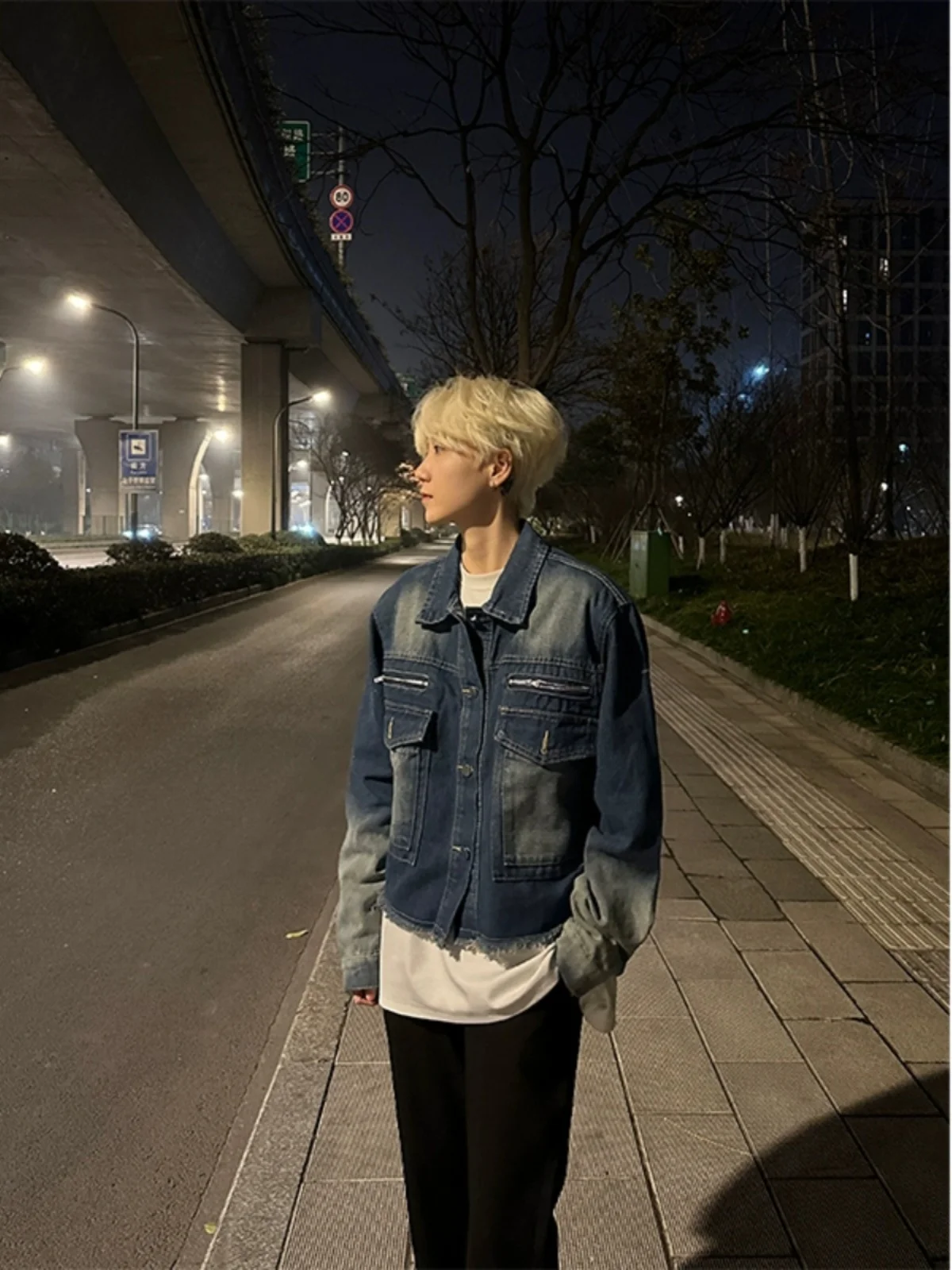 

Cleanfit Men's Denim Jaet American Retro Waed Sle Spring Autumn Trendy Streetwear High Street Cool ort Coat Jeans Jaet