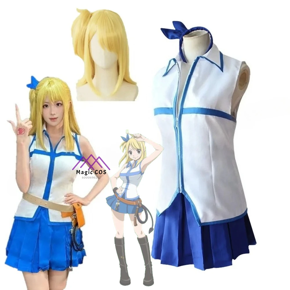 

Anime FAIRY TAIL Lucy Heartfilia Cosplay Costume Cute Sexy Wig Top Skirt Uniform Hairpin Set Halloween Makeup Party for Women