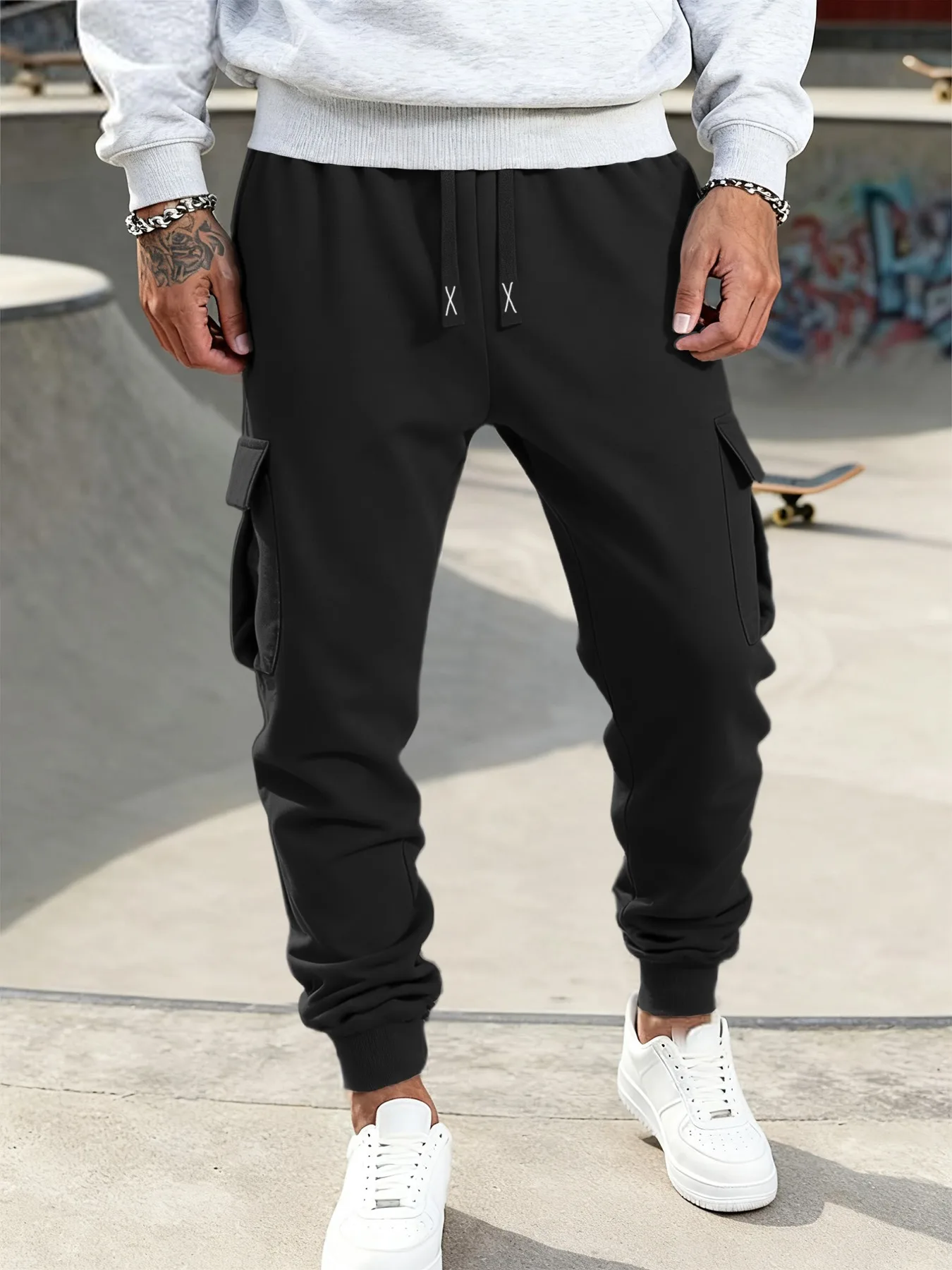 Mens Casual Pants Spring Autumn Sweatpants Drawstring Solid Color Workout Long Pants Fashion Gym Trousers with Pockets - Image 2