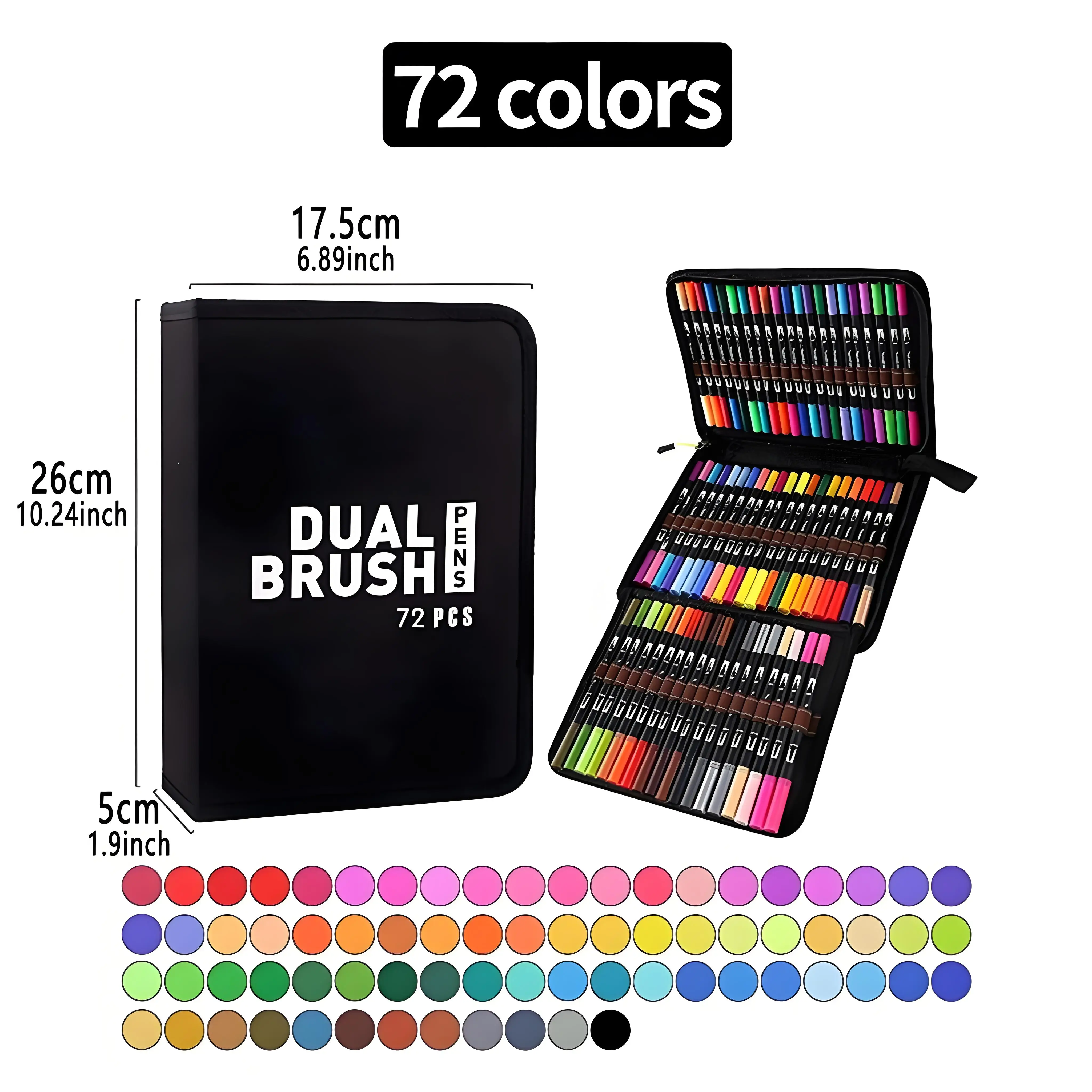 أقلام تحديد ذات فرشاة مزدوجة، مجموعة أقلام تحديد فنية مكونة من 72 لونًا مع علامات رفيعة وأطراف فرشاة لكتب التلوين للبالغين بدون نزيف #5