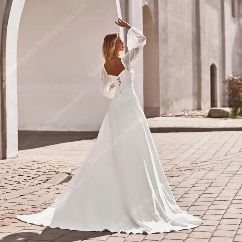 Robe De mariée trapèze Sexy pour femmes, tenue De princesse élégante, manches longues, dos nu, personnalisée