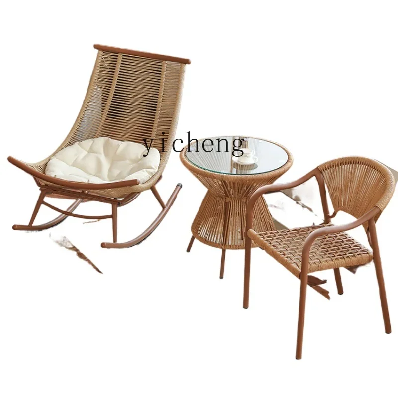 

ZK outdoor table and chair courtyard rattan chair three-piece balcony leisure small table and chair combination outdoor tea