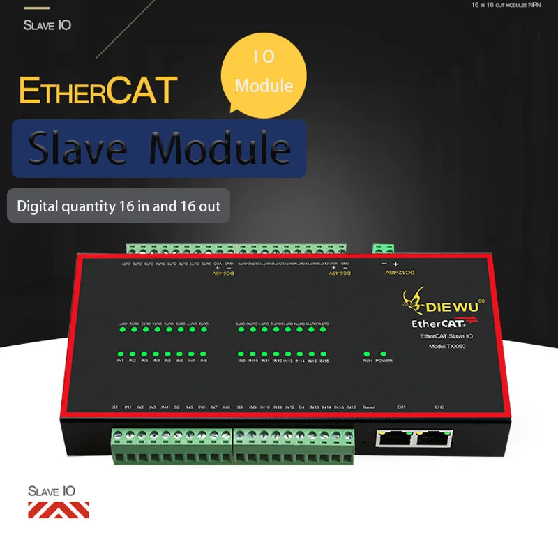 RJ45 Hub EtherCAT slave station IO module NPN input RJ45 switch 16 in 16 out module photoelectric isolation RJ45 ports 100 MBPS