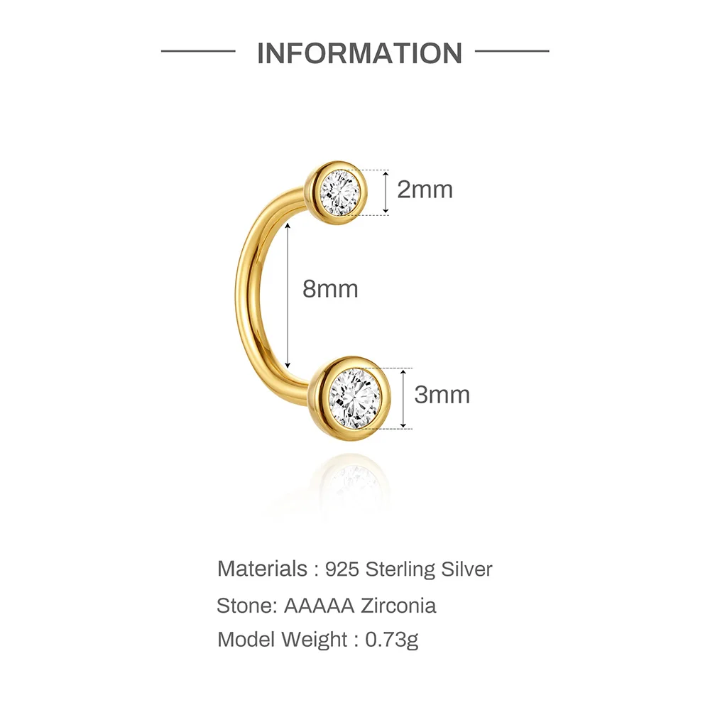 AIDE 925 Sterling Silber Pferdeaugen-Kronen U-förmige Ohrringe für Frauen Knorpelpiercing Ohrknochenring Nasenring Schmuck Geschenke – Detail 6
