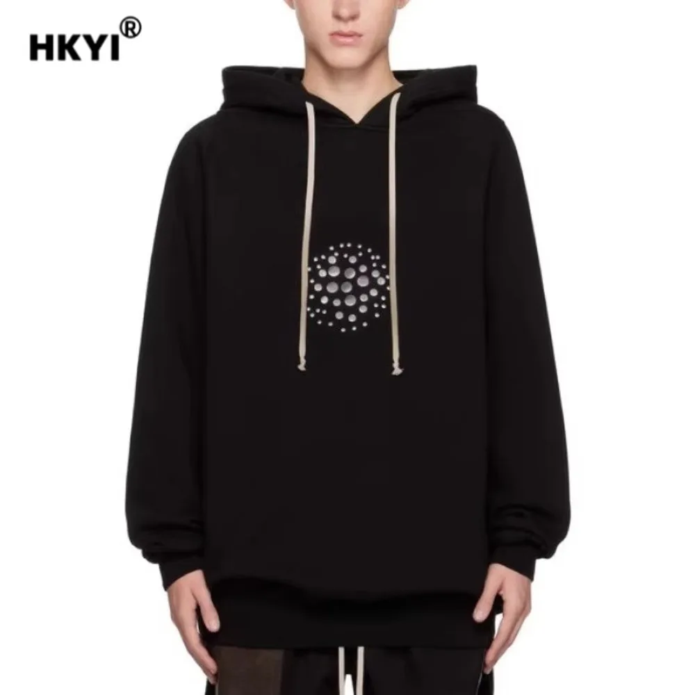 

HKYI Mens metal sequin decorative sweatshirt pullover hooded top hoodie