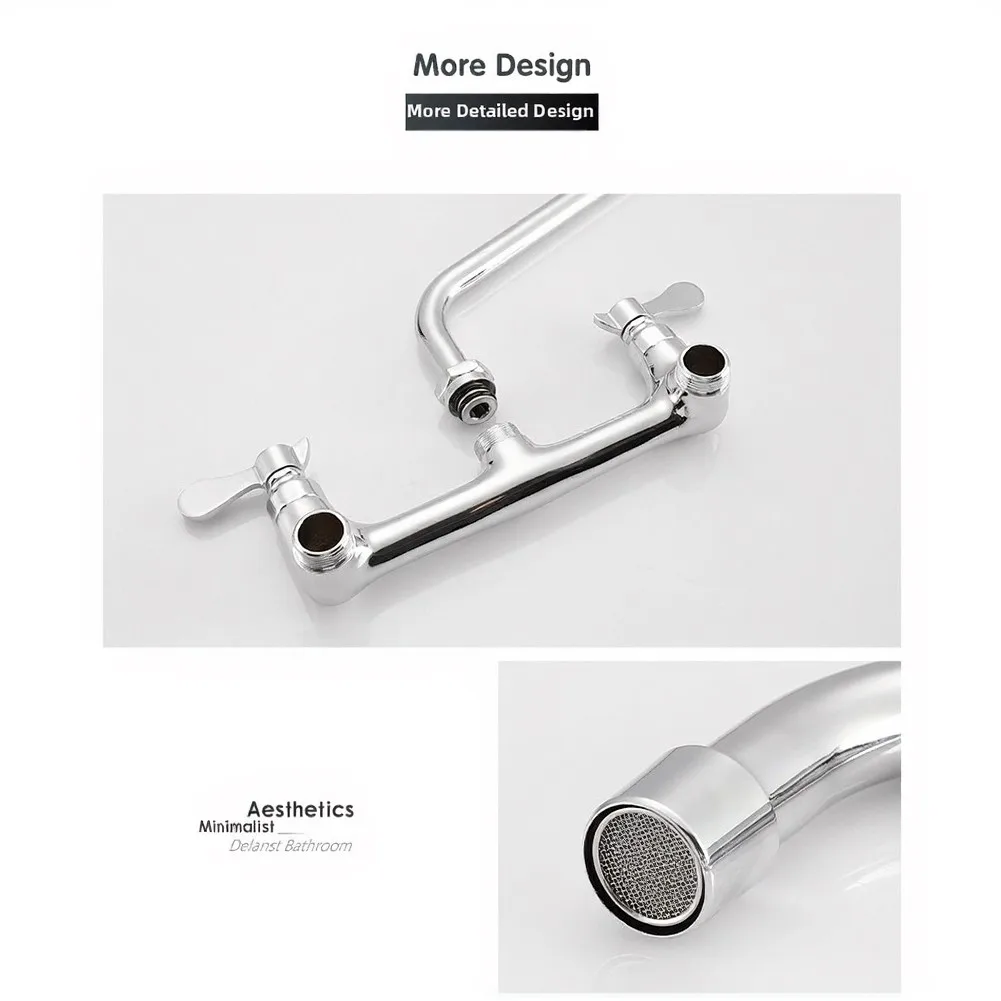 8-Inch Commercial Kitchen Faucet Made from Solid Brass for Hot and Cold Water Mixing in Restaurant Environments