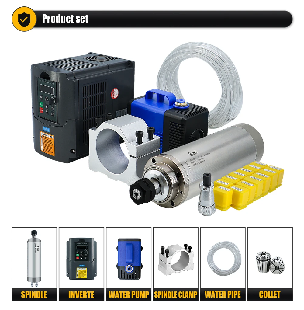 EU-Versand 2,2KW Spindelmotor 24000 U/min Wassergekühlt Einphasig 220V + Frequenzumrichter + Wasserpumpe + Spannzange + Spindelhalterung – Detail 8