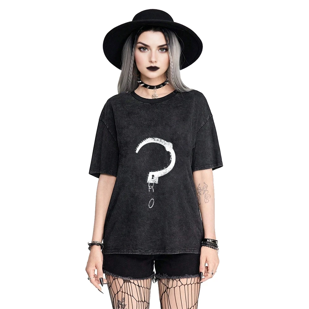 

Женская хлопковая футболка Y2K с принтом загадочного вопросительного знака Cutecore Dark Vibe, модный черный повседневный топ, повседневный незаменимый вариант
