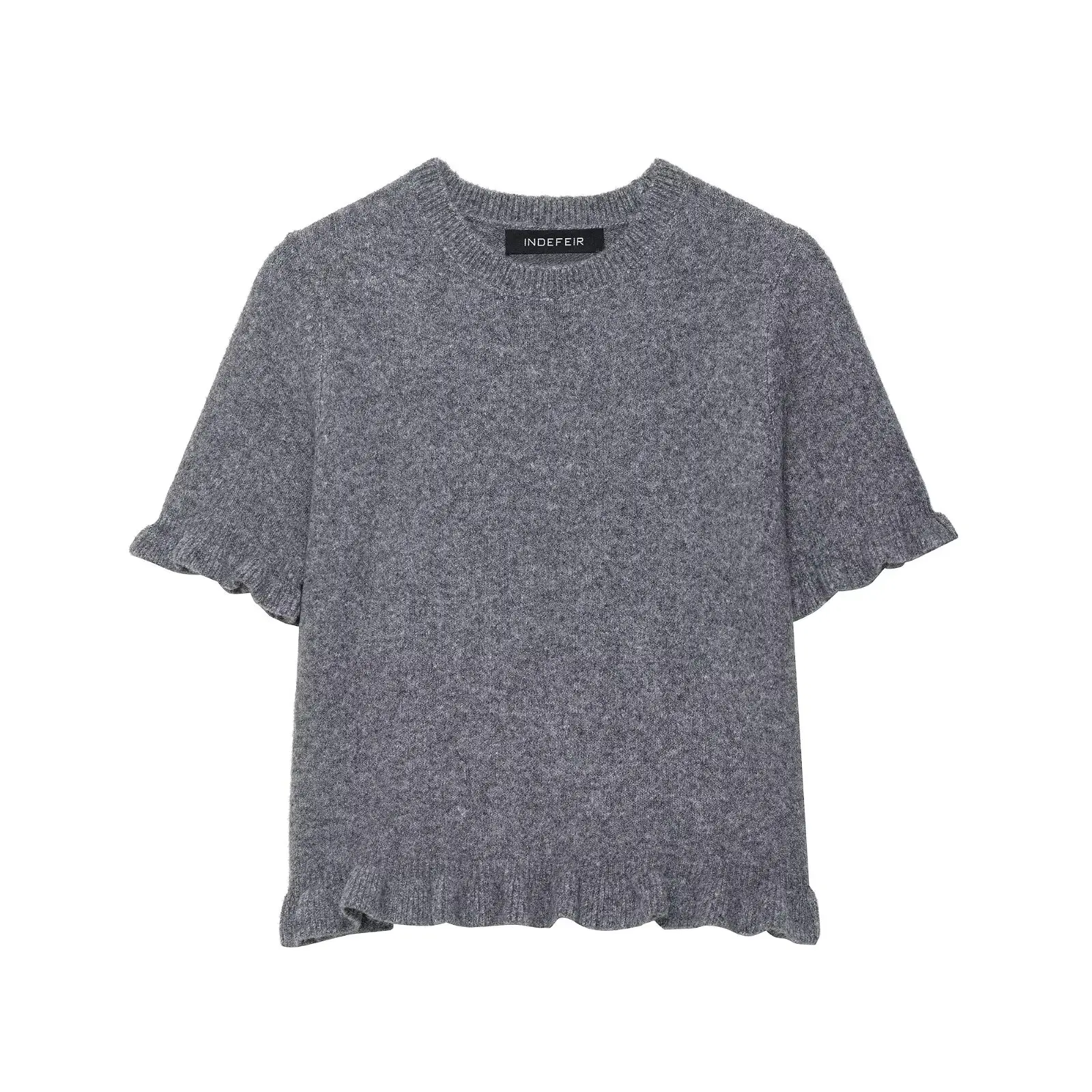 

Women's Top Fall 2025 New Gray Short Sleeve Simple Knitted Top Casual Fashion Cool Style Casual and Versatile