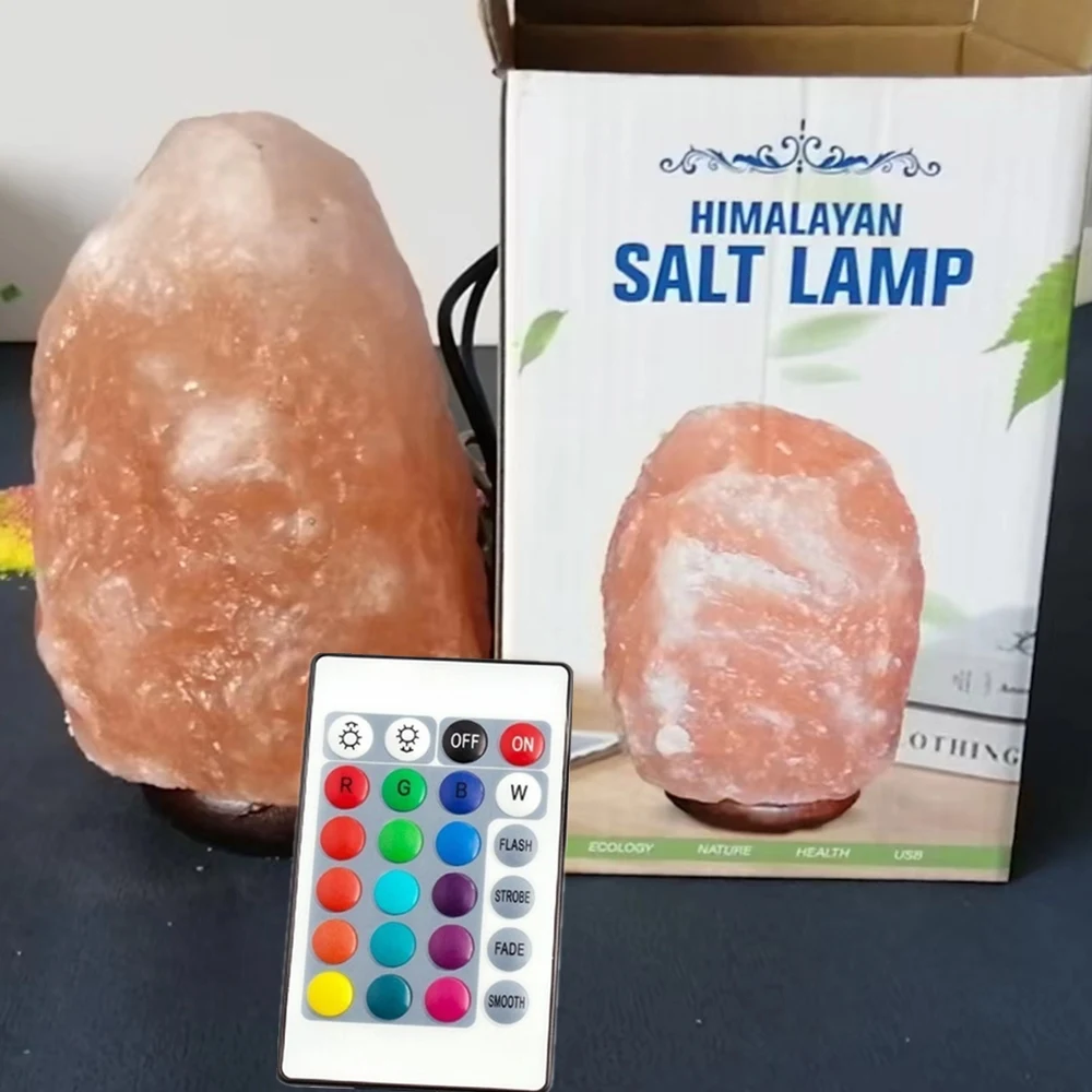 USB Colorful Natural Himalayan Salt Table Lamp Remote RGB Crystal Rock Bedside LED Night Lights for Bedroom Room Decoration gift