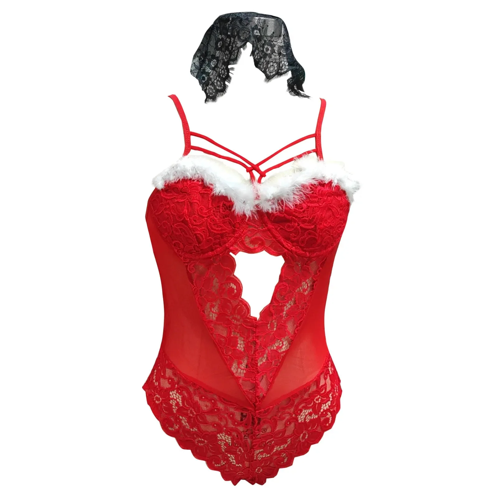 Women\'s Sexy Santa Christmas Lingerie Set With Garter Belts Lace Teddy Bodysuit Woman Sexy Lingerie Strap Exotic Sets