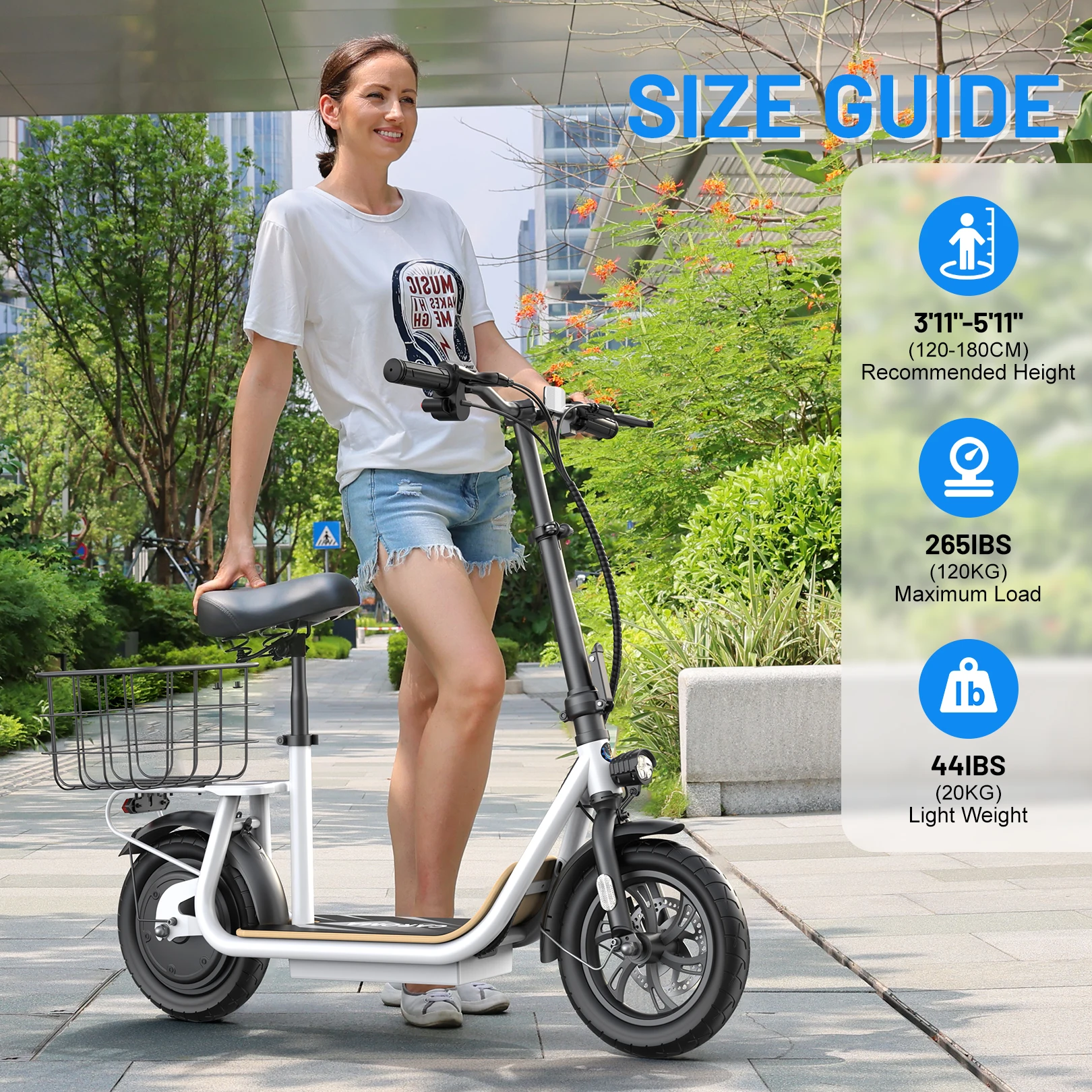سكوتر كاروم الكهربائي للبالغين والمراهقين، محرك ذروة 350 وات، نطاق أقصى 30 ميل، سكوتر كهربائي قابل للطي وسلة قابلة للفصل #6
