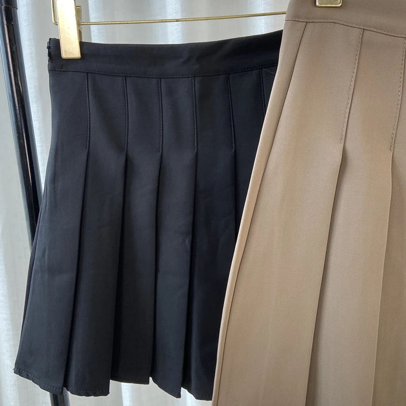 High Waist Pleated  Skirt Women's Autumn Winter A-Line Slimming Korean Style College Fashion Short Skirt PU Material