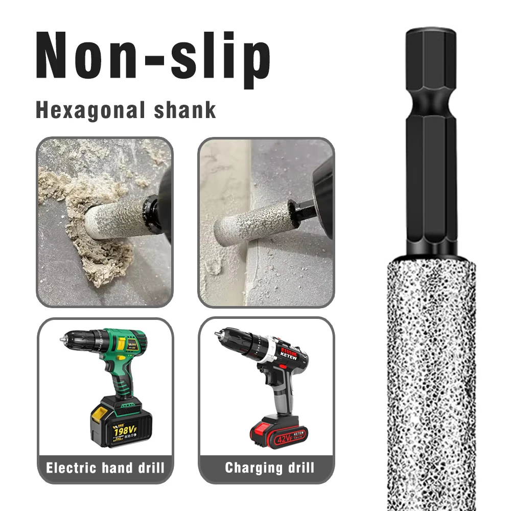 5 Stück 6–12 mm Sechskantschaft für trockene Keramikfliesen, Diamantbohrer, Marmor, Granit, verglaste Fliesenlochöffner zum Bohren und Schleifen – Detail 6