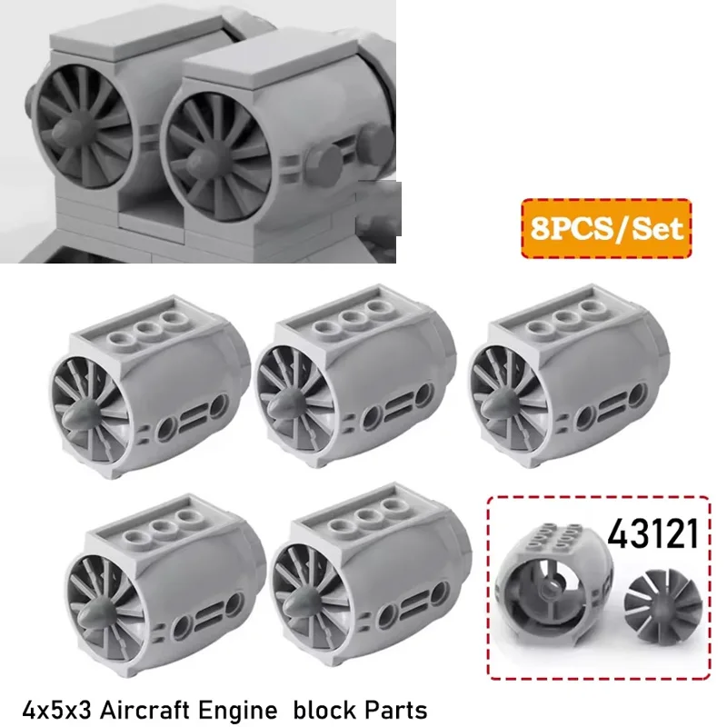 

8PCS/Set Aircraft Engine 4x5x3 Technology Building Block Parts 43121 Model With Propeller Blades Assembled MOC Bricks DIY Toys