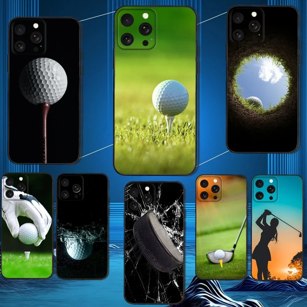 

Sport Golf Ball Phone Case For iPhone 16,15,14,13,12,11 Plus,Pro Max,XS,X,XR,SE,Mini,8,7,Soft Silicone Black Cover