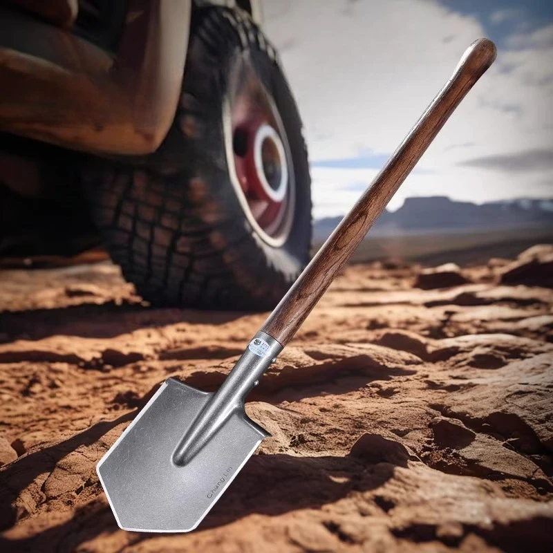 Manganese Steel Outdoor Shovel Wooden Handle Multifunctional Portable Camping Shovel Vehicle-mounted Survival Camping Equipment