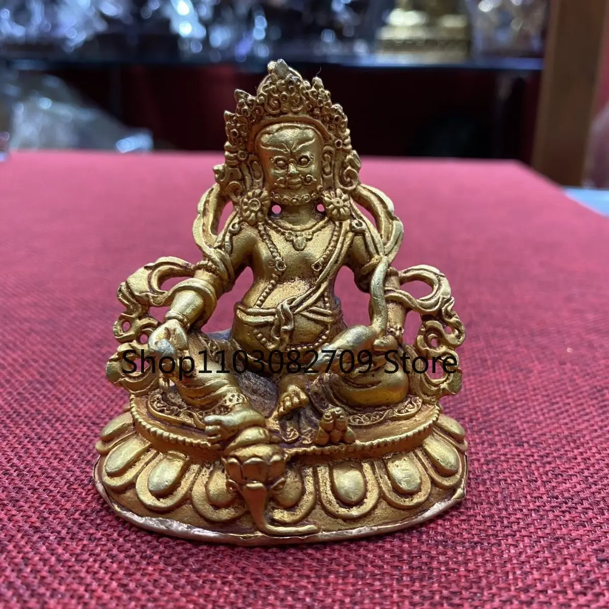 Nepal copper gilt yellow God of Wealth Buddha statue front ornament about 9 cm high