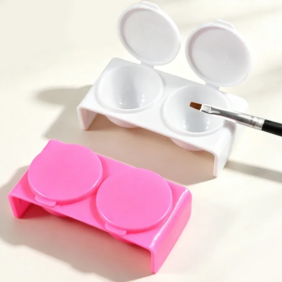 Acrylic Liquid Dappen Dish with Twin Cup Nail Art Pigment Holder Manicure Tool for Monomer Nail Brush Washing