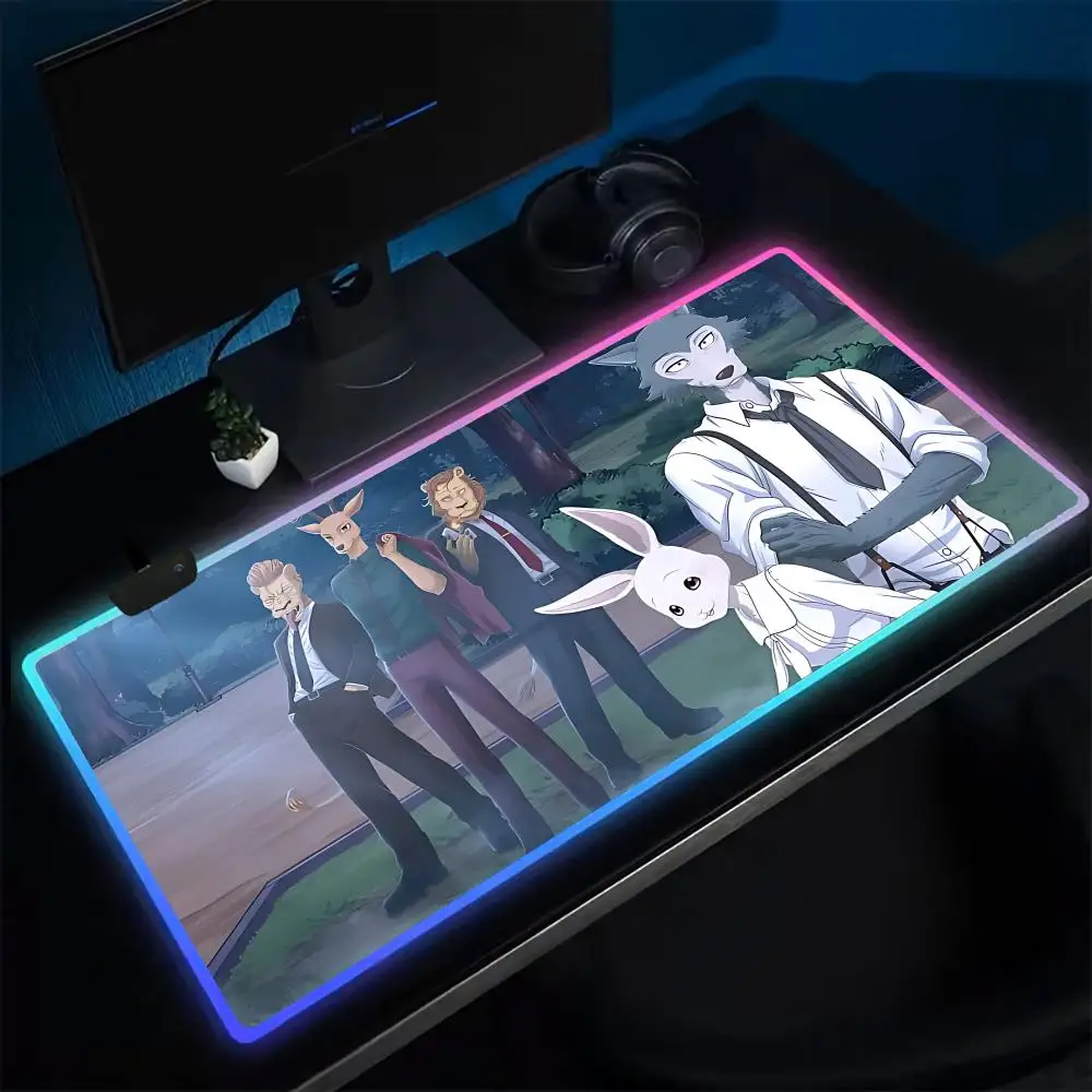 Beastars Mouse Pad Anime Gaming Mouse Pad LED Table Pads Backlit Karet Desktop XXL RGB Meja Tikar