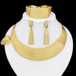 High Quality Women Jewelry Set 18k Gold Plated Necklace Set Earrings Bracelet And Ring Classic Design Dubai Nigeria Trending