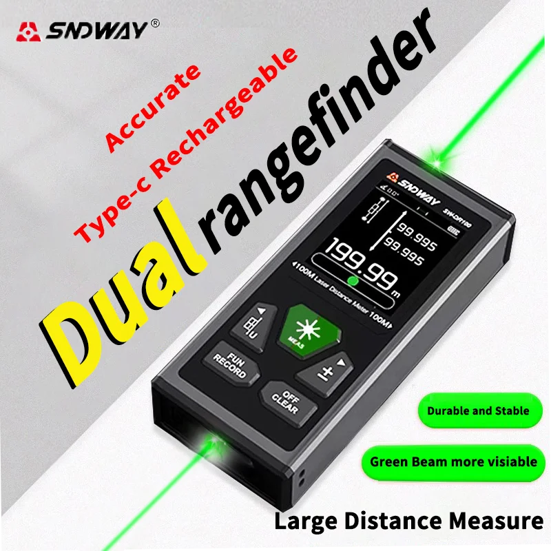 SNDWAY Bilateral Laser Rangefinder Dual Laser Distance Meter60/100M Rechargeable Digital Tape Measure Profesional Tape measure