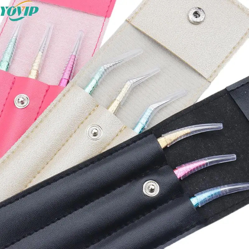 3hole Eyelash Extension Tweezers Leather Cover Eyebrow Clip Holder Storage Bag Collection Case Lash Lifting Supplies Makeup Tool