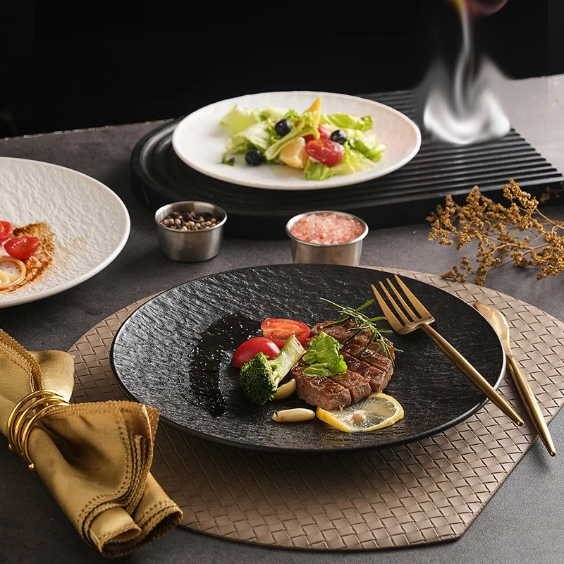 12-Piece High-Quality Stone-Patterned Irregular Tray, lightweight and Portable Bone-Spitting Plate, Black/White Creative Dessert