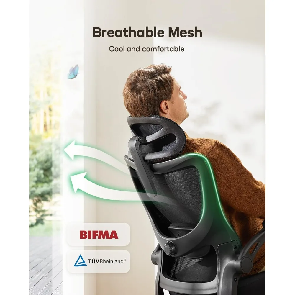 Ergonomic Office Chair: Office Computer Desk Chair with High Back Mesh and Adjustable Lumbar Support Rolling Work Swivel