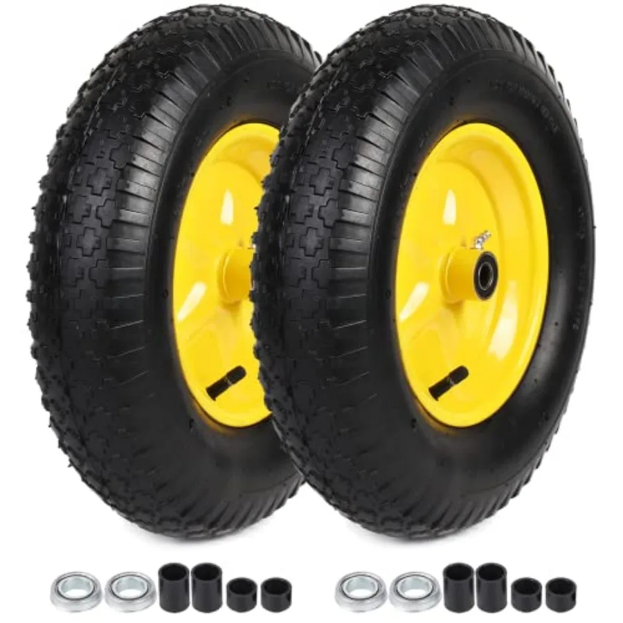 

2-PACK Tire and Wheel, 16" Pneumatic Tire Wheels with 3/4" Beargs and 3" Centered Hub for Wheelbarrow, Hand Truck, Garden Carts