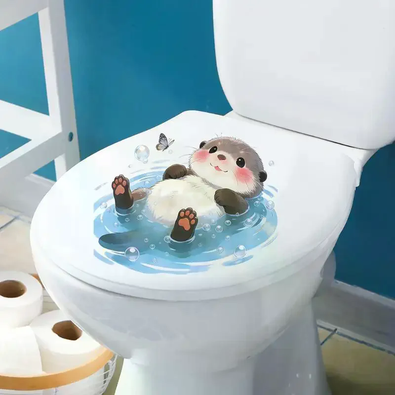 Waterproof Otter Toilet Tank Sticker Removable Ocean Wave Vinyl Decal Adhesive Wall Art for Rental House Bathroom Decor