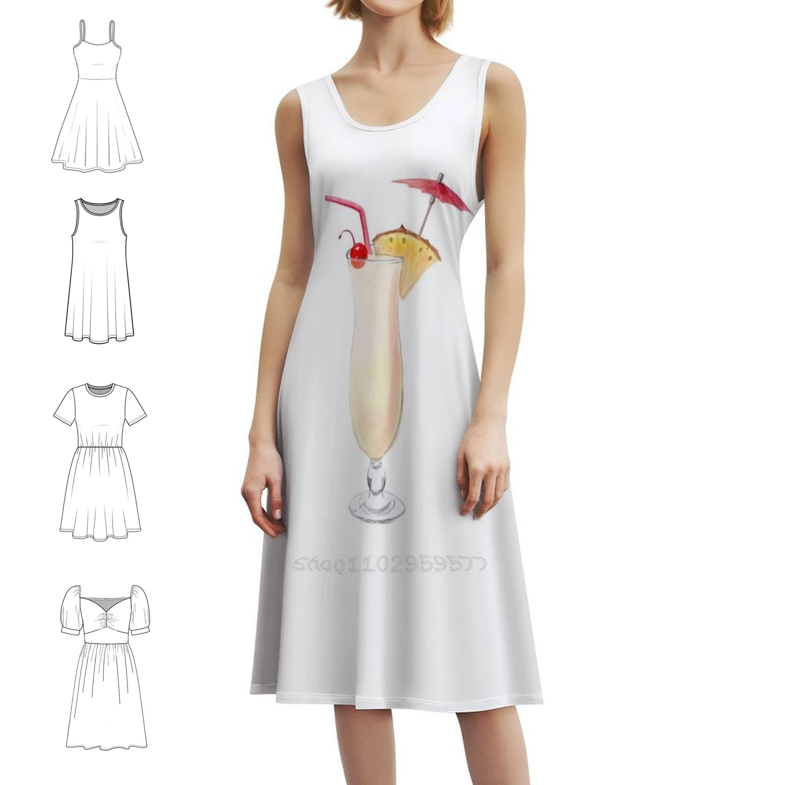 

Pina Colada Cocktail Preppy Style Mini Dress For Women A-Line Loose Fit Casual Day Dress Pina Colada Cocktail Drink Juice Drunk