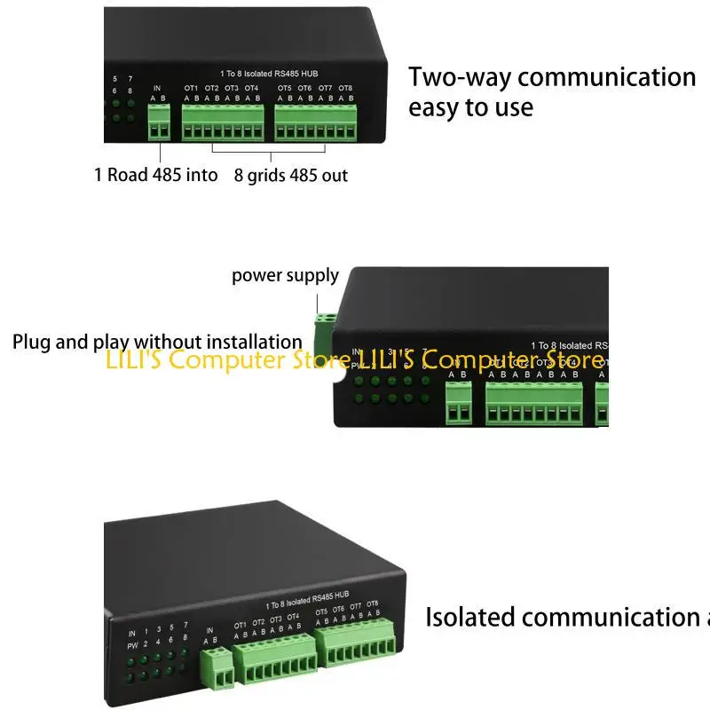 A52B 8- 웨이 RS485 허브 지원 152.2kbps 격리 유형 플러그 플레이 양방향 커뮤니티.