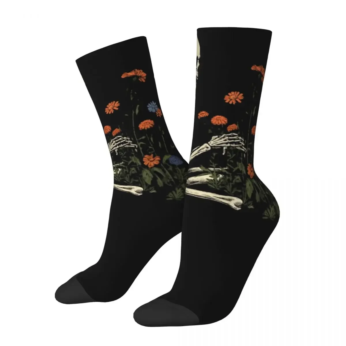 Vintage Skeleton Flowers Design Theme Crew Socks Product for Men Sweat Absorbing Stockings