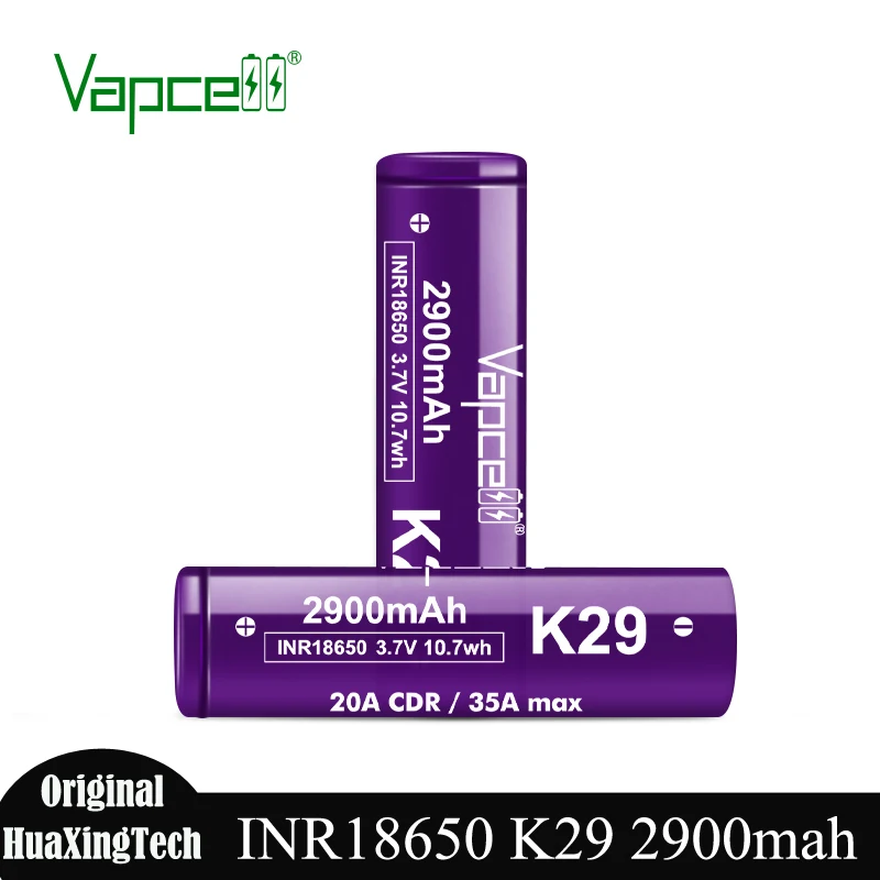 Vapcell original k29 inr 18650 bateria 2900mah 3.7v 20a/35a baterias de lítio recarregáveis célula de alta potência para brinquedos lanterna