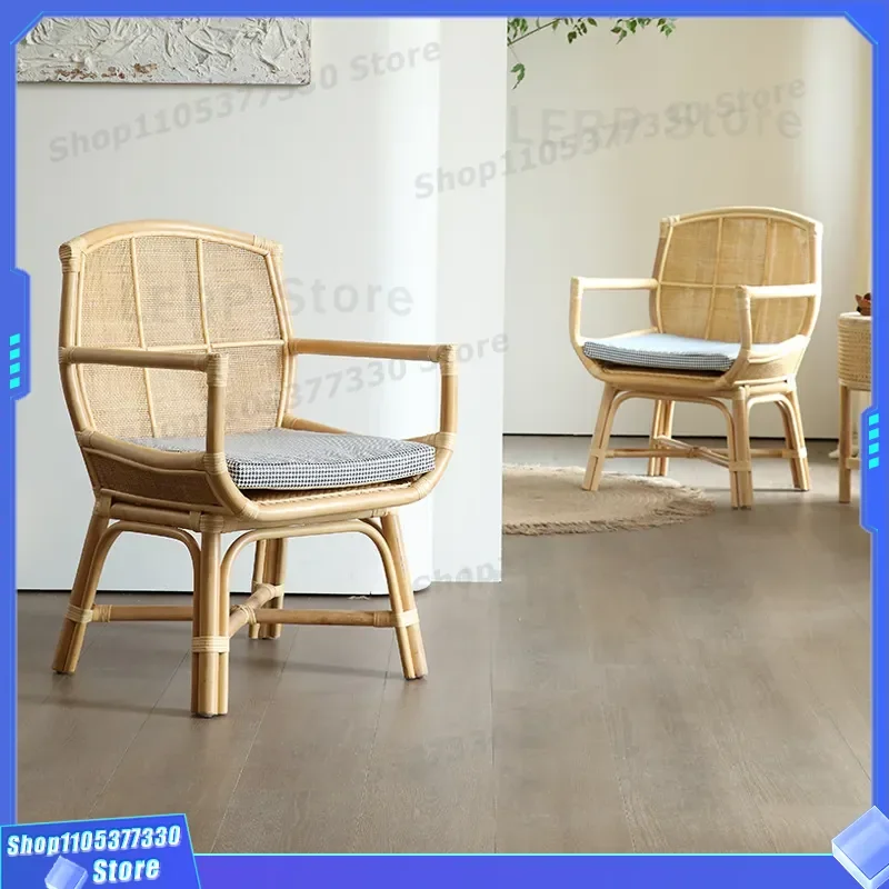 Modern Japanese Rattan Chair Natural Wicker Sofa for Balcony Leisure Simple Designer Homestay Furniture Comfortable Seating
