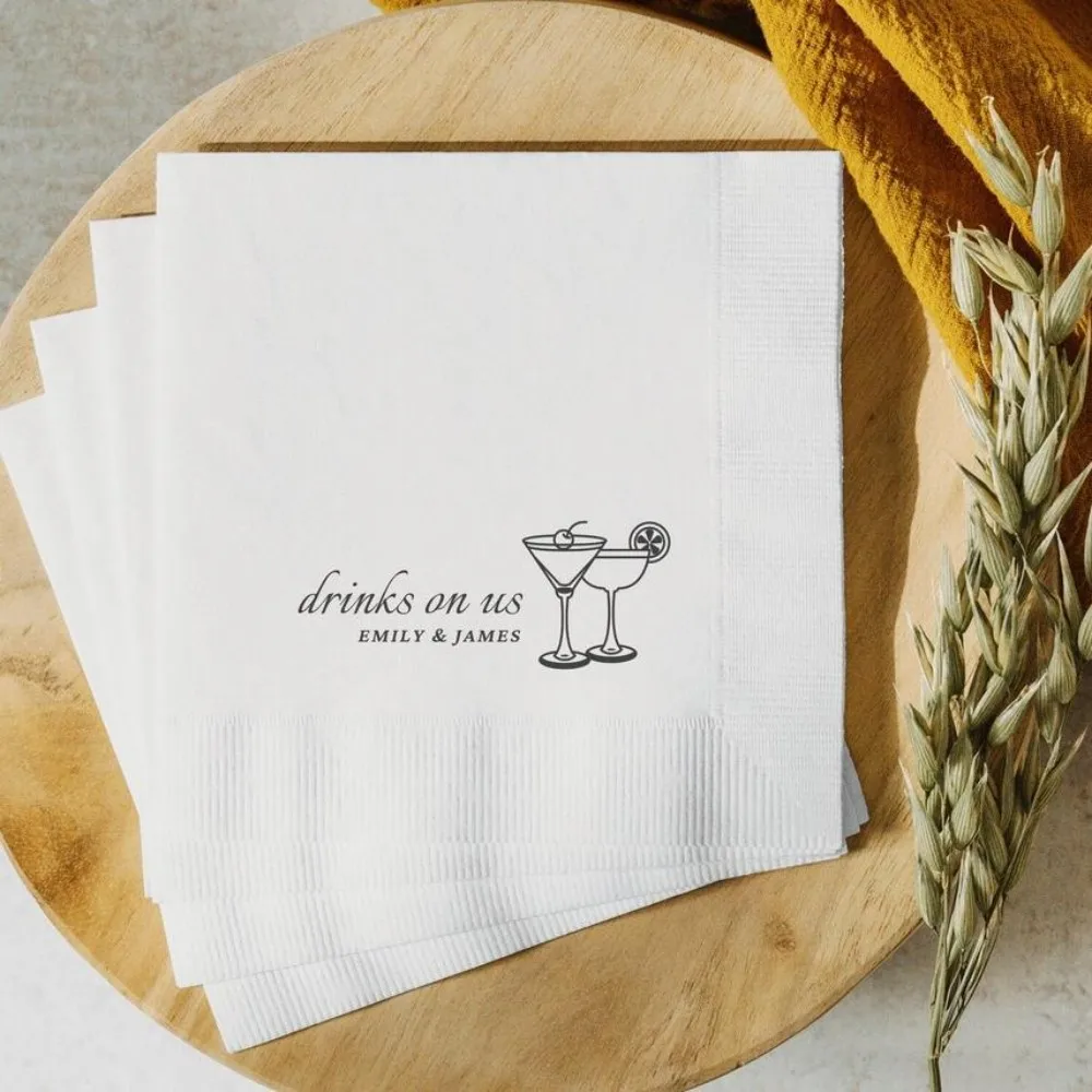 50 pcs Custom Printed Cocktail Napkin Personalized Wedding Dinner Napkins Bulk Custom Reception Bar Napkin Rehearsal Dinner Eng